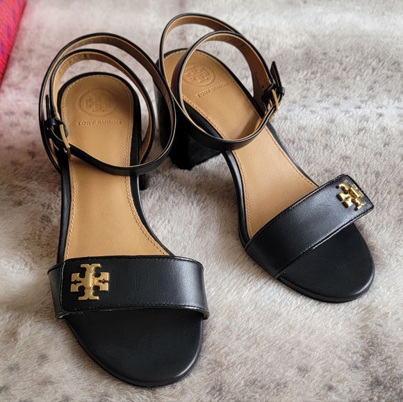 Tory Burch Black Kira Block Heel Calf Leather Sandals, Size 6.5 - Picture 7 of 14